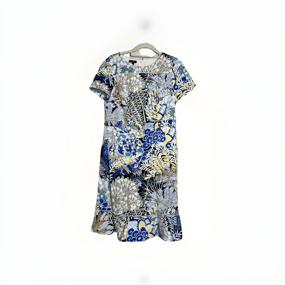 Talbots Women's Short Sleeve Blue Floral Print A Line Dress Size 6 Zip Back